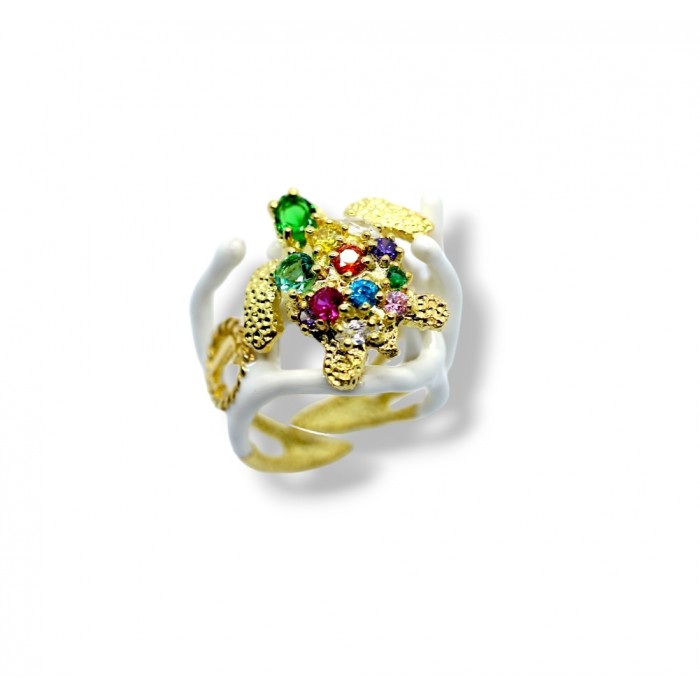 Anello Corallo Bianco Tartaruga